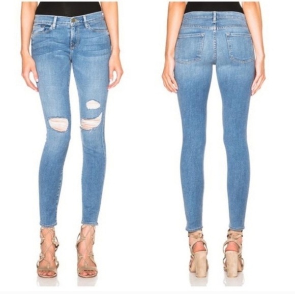 Frame Denim Le Skinny Distressed Ripped Jeans Size 25 Light Wash Laurel - Picture 1 of 8